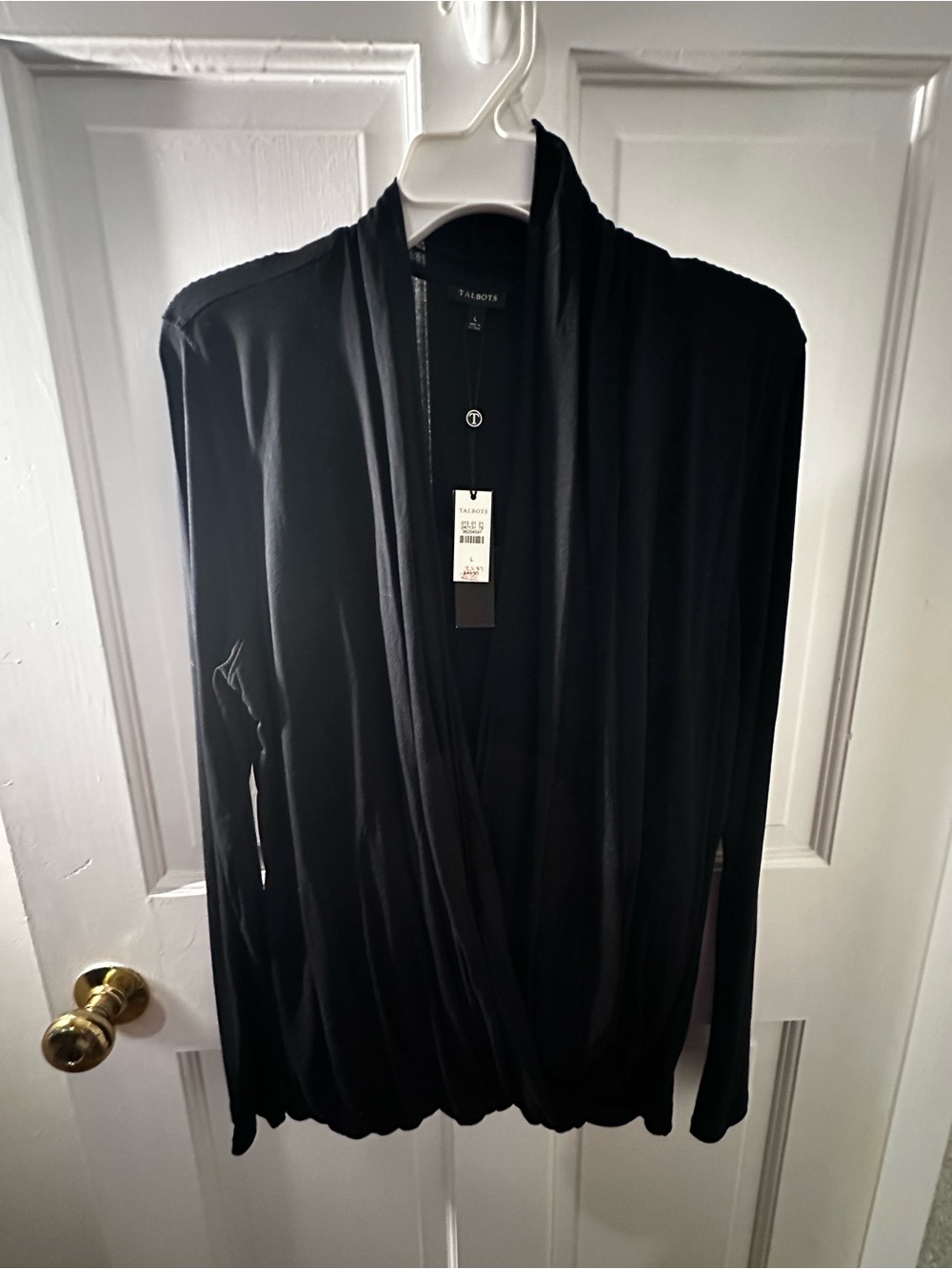 Talbots Black Drape-Front Long Sleeve Top